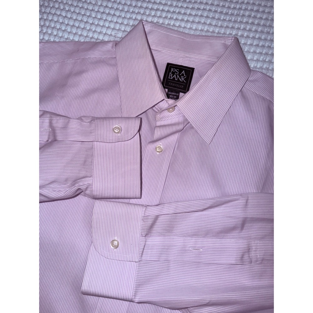 Jos A Bank Traveler dress shirt 16.5 33 tailored fit pink stripe Long Sleeve